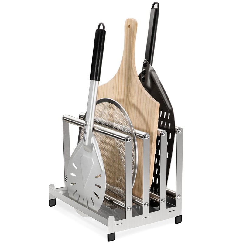 LRUI Pizza Peel Rack, Steel 4 Available Slots for Pizza