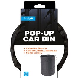 Simply POP01 Pop-up Car Bin Medium Sized Collapsible Foldable Waste Basket hung to a seat using the strap H19cm x W15.5cm Strong bottom Velcro