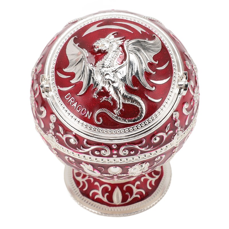 Ball Ashtray with Windproof Lid Retro Dragon Stereoscopic Relief Zinc