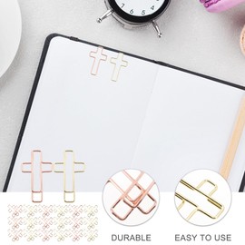 TEHAUX 100pcs Cross Paper Clips, Paper Clips, Bible Paper Clips - Gold and Rose Gold Color - Office Paper Clips Cross Paperclips Christian Journaling Clips