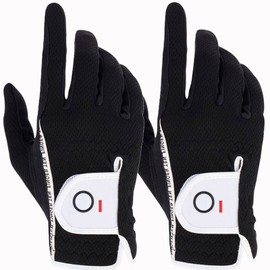 Golf Gloves Men Left Right Hand Rain Grip Lh Rh Mens Golf Glove 2 Pack, Weathersof All Weather Grips Soft Comfortable Black White Fit Size Small Medium ML Large XL (Black, L, Worn on Right Hand)