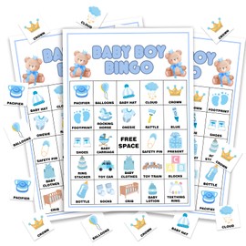 TNVDFNBR Blue Baby Shower Bingo Game for Boys Girls, 24 Players Bear Baby Shower Bingo Cards, Fun Gender Reveal Party Game for Family, Large Group Baby Shower Party Activities Supplies