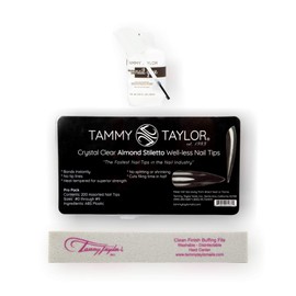 Tammy Taylor Stiletto Acrylic Nail Tip Extensions | Tapered Full Coverage, Natural Lightweight, Long Lasting, Professional C Curve Clear Nail Tips | Press on Nails Almond Stiletto Style | Nail Tip Kit