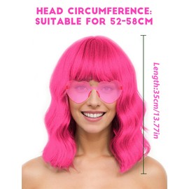 Mermaid Wigs Costume Wig Cap and Sunglass Set, Shoulder Length Loose Curly Synthetic Wig with Bangs Party Wigs for Halloween Christmas Masquerade Party (Hot Pink)