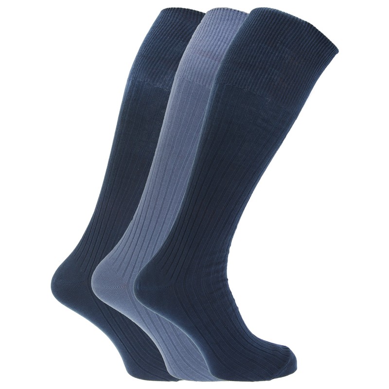 Mens ribbed knee high 100% cotton socks (Pack of 3)