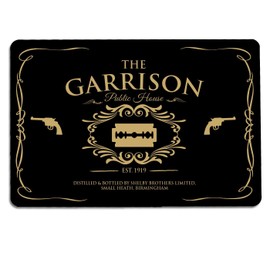 The Garrison, gold black pub A4 metal sign
