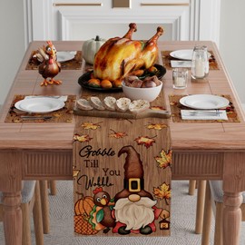 XCHI Turkey Gnome Thanksgiving Fall Table Runner Party Table Decoration for Home Kitchen Dining Holiday Decor 13x72 Inch