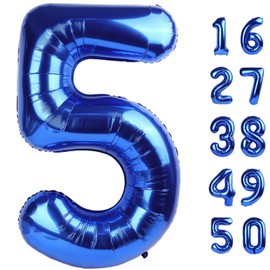 40 Inch Number 5 Balloon Jumbo Dark Blue Digit Foil Balloon for 5 15 25 50 55 2025 Graduation Anniversary Party Supplies 5th Birthday Photo Booth Backdrop for Boys Girls