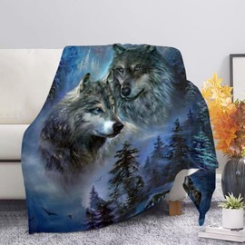xixirimido Wolf Throw Blanket Durable Plush Fleece Sherpa Throw for Boys Girls Office Soft Flannel Throws Bedding Soft Comfy