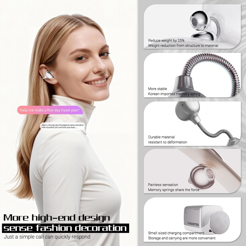 Dmooster D95 Open Ear Clip-On Bluetooth 6.0 Headphones, Sport Earbuds