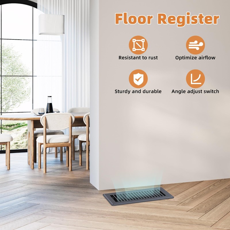 Floor Register 4 x 10-8 Pack Gray Floor Vents, Heavy-Duty