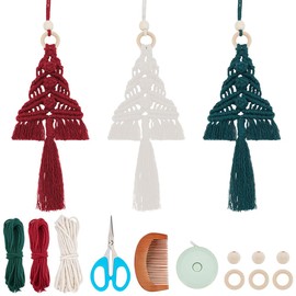 WEBEEDY 3 Set Macrame Christmas Ornaments Kit Christmas Tree DIY Macrame Kit for Beginners with Instructions Christmas Tree Room Home Decoration Car Hanging Rearview Ornament