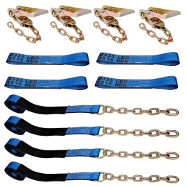 Indusafe Roll Back Tie Down System 8 Point w/Chain Ends for Car Hauler Carrier Tow Truck - Blue