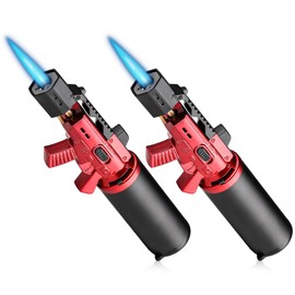 mollie Mini Butane Torch Lighter with Adjustable Flame, Small Refillable Kitchen Cooking Blow Torch for Creme Brulee, Windproof Baking Torch with Safety Lock, Red 2-Pack (Butane Gas Not Included)