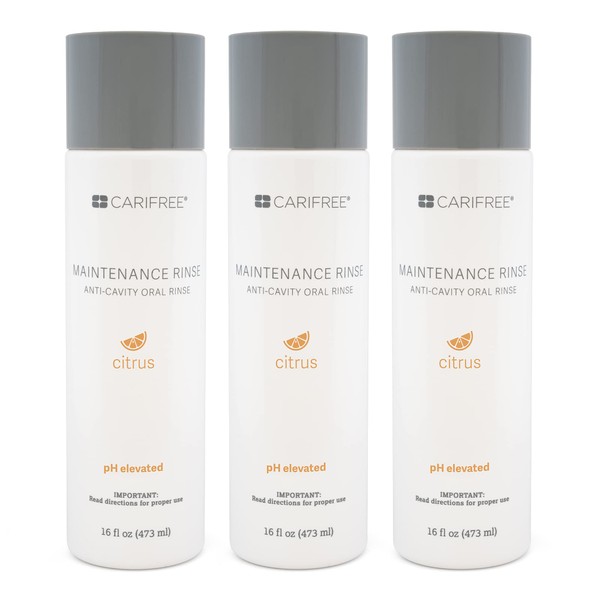 CariFree Maintenance Rinse (Citrus): Fluoride Mouthwash | Dentist Recommended Anti-Cavity Oral Care | Xylitol | Neutralizes pH | Freshen Breath | Cavity Prevention | Alcohol Free (3-Pack)