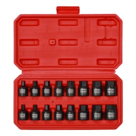 EMENTOL 16PCS 3/8" Drive Low Profile Impact Hex Driver Set, SAE/Metric, CR-MO, 16 Pieces Hex Bit Socket Set, 1/4 Inch - 3/4 Inch, 6mm - 19mm