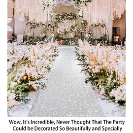 Partisout Sequin Wedding Aisle Runner 2FTx15FT - Shimmering Silver Ceremony Walkway Rug for Indoor/Outdoor Weddings, Parties, Receptions (Elegant & Reusable)