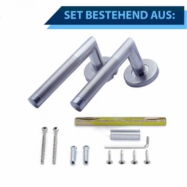 APECS Door Handles Handle Set for Front Door and Interior Doors Door Handle Made of 304 Stainless Steel Matt Door Fitting Exterior Door Satinised with Round Rosettes Door Handle Set WC | PZ BB Model