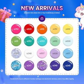 Beetles 23 Pcs Gel Nail Polish Kit, Unicorn Collection Soak off Nail Gel Polish Pastel Pink Yellow Blue Nail Polish Purple Green Glitter Gel Polish St