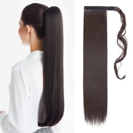 TESS Ponytail Extension, Brown, 66 cm, Dark Brown (#4A) Straight Braid Extension, Ponytail Hairpiece, 100 g, Long Hair Extension Braid