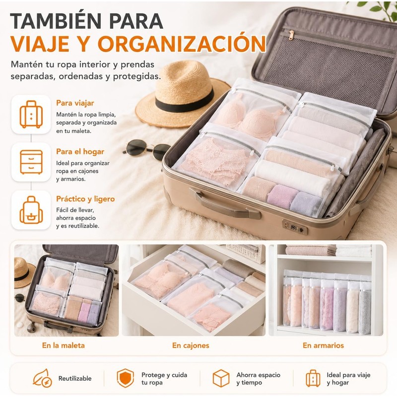 Bolsas para Lavar Ropa, 12 Piezas con Cremallera, 4 Tamaños