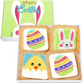 Happy Easter Cookies Gift Baskets Box for Men Women Kids | Bunny Egg Chick Cookie Treats decorated | 4 PACK | Individually Wrapped Sugar | Nut Free | 4 Pack