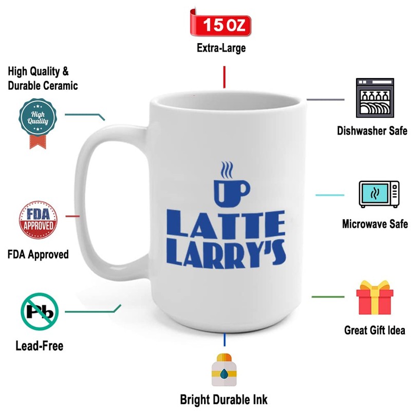 Latte Larry Blue Printings Novelty Mugs, 15 Oz Cute Graphic