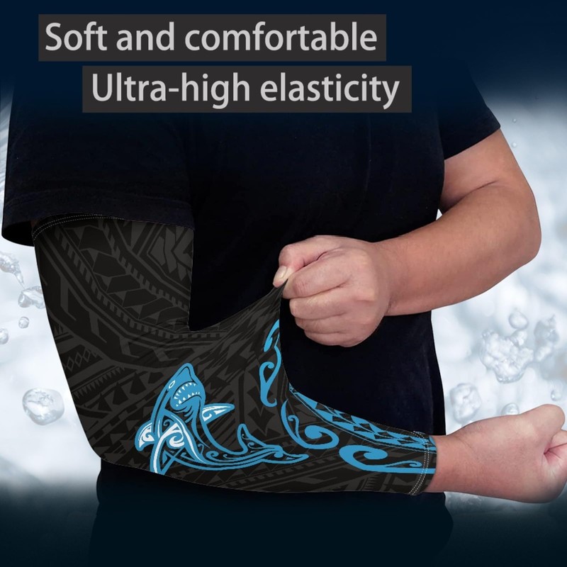 JOAIFO Shark Plumeria Flower Print 1 Pair Arm Sleeves for