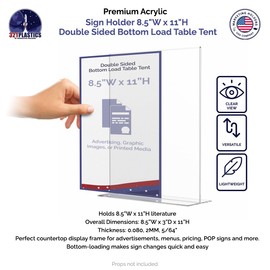 Marketing Holders 4 Pack Acrylic Sign Holder for 8.5" x 11" Literature Double Sided Stand Up Frame Bottom Load Clear Image Display for Countertops in Retail Stores Reception Areas and Restaurants