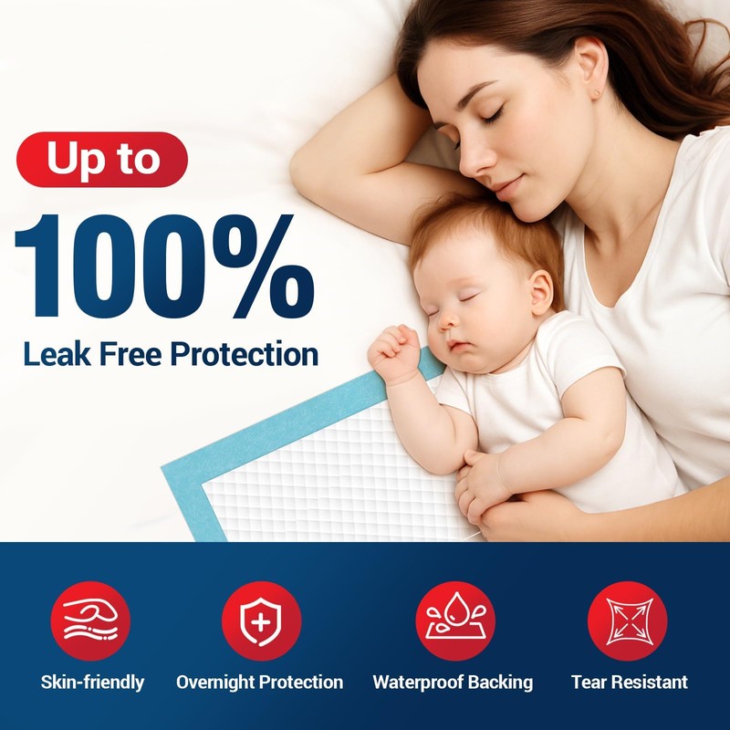 Tear-Resistant Disposable Bed Pads 36" x 30" 50 Count Absorbent