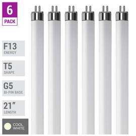 KOR (Pack of 6) F13T5/CW - T5 Fluorescent 4100K Cool White - 13 Watt - 21" Super Long Life Light Bulbs