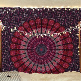 Indian hippie Bohemian psychedelic peacock mandala wall hanging bedding tapestry