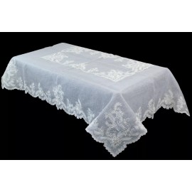 Grantlinen White 72x108" Organza Embroidery Tablecloth 12 Napkins Wedding Bridal Passover