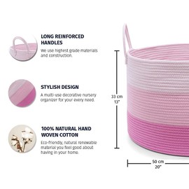 OrganiHaus OrganiHaus Pink Baby Laundry Baskets for Organizing 20x13, Extra Large Basket for Blankets, Storage Basket for Living Room, Nursery Laundry Hamper, Cotton Rope Basket, Woven Laundry Basket