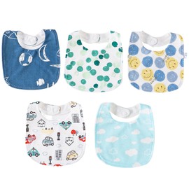 AUPOWER Baby Bibs, Pack of 5 Drool Bibs Baby, Adjustable Burp Cloth Baby, Super Absorbent Organic Cotton Neckerchief Baby, Bib for Baby Shower Party Boys Girls, yellow