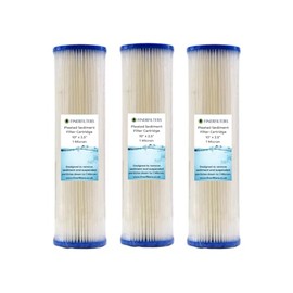 10" Standard Pleated Sediment Water Filter | 5 Micron, 10" x 2.5" | Washable Filter to Extend Lifespan, Fits 10" Standard Housings (3 Pack)