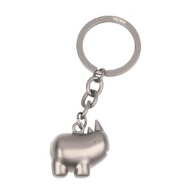 TROIKA Rhino Keyring - Happy Rhino - Round, Good Mood Rhinoceros Key Ring Keychain Animal Cute Gift - Cast Metal - Chrome Plated - Gunmetal Original, Gunmetal