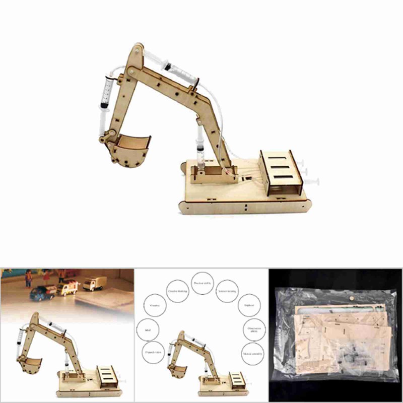 Manual DIY Model Toy Hydraulic Wooden Excavator Assembly Model Set