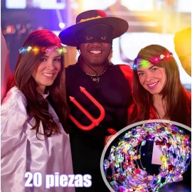 20 Coronas De Flores Luz Led Princesa Tiara Fiesta Diademas Multicolor