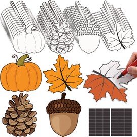 Soulchen 48 Pcs Fall Crafts Color Your Own Magnet DIY Coloring Favors Pumpkin Maple Leaves Ornaments Craft Kits for Gift Home Fall Thanksgiving Party Favors