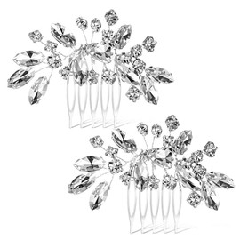 2 Pcs Bridal Hair Comb, Silver Rhinestone Hair Combs, Metal Wedding Crystal Hair Accessories for Women, Girls, Brides for Christmas, Parties, Prom, Dance