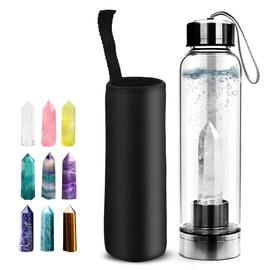 HINATAA Crystal Water Bottle, Removable Healing Natural Quartz Water Bottle, 550 ml (Clearer)