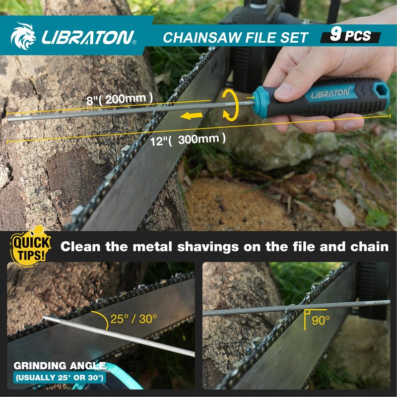 LIBRATON Chainsaw File Set, 5/32", 3/16", 7/32" Chainsaw Sharpening File,