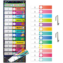 Daily Schedule Pocket Chart Educational Pocket Chart for Classroom Office Home Teachers Preschool Activity Supplies 15 Pockets 27 Double-Sided Reusable Dry-Eraser Card 13 x 37 Inches