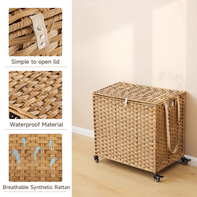 Laundry Hamper with Wheels, 52.8 Gallon(200L) Rolling Laundry Basket with