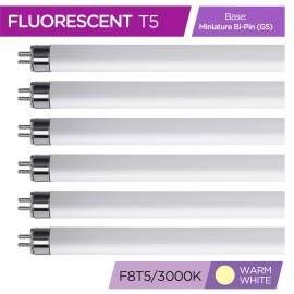 KOR 6 Pack F8T5 WW 30K Tube 12" Inches 8W Watt T5 Mini Bi 2-Pin G5 3000K Warm White