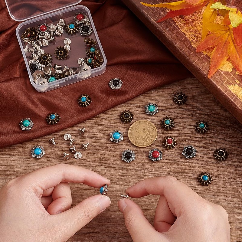 AHANDMAKER 40 Sets 8 Style Coin Screw Rivets Decorative Buckle