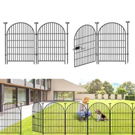 Adavin Tall Garden Fence Animal Barrier with Gate, 40 in(H)×8.8ft(L) 4 Panels No Dig Fence for Dogs, Rustproof Metal Wire Temporary Fences for Dogs Rabbits, Black Garden Fencing for Yard Lawn Patio