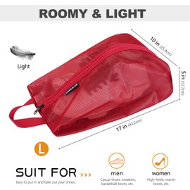 Prezon Travel Shoe Bag, Waterproof TPU Mesh, Durable YKK Zipper, Dirt-Resistant Shoe Bag, Shoe Organiser, Shoe Bag with Zip for Travel or Home Storage, red, shoe bag