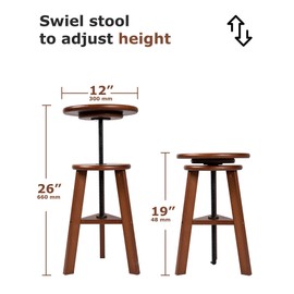 DJAR Wooden Drafting Stool, Beech Wood, Artist Stool Chair with Adjustable Height, Supports Up to 180 Lbs, for Artists, Home, Kitchen, or Office, Walnut